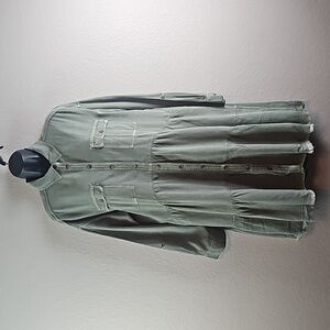 Anthropologie Pilcro |Women's Sage Green Distressed Tiered Linen Blend Dress M